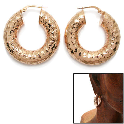Rose Gold 8mm Wide Hammered Hoop Earrings | Wholesale Sterling Silver Jewelry | Main