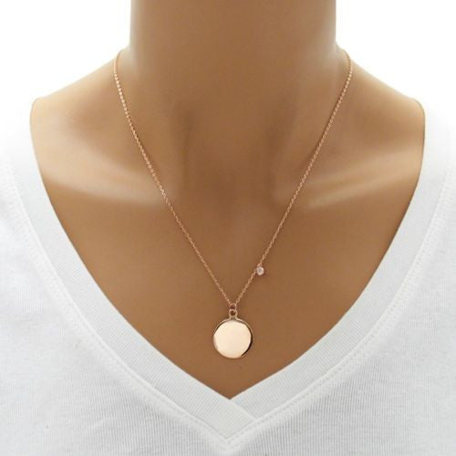 Lovely Rose Gold Engravable Pendant Necklace with 0.05 Carat CZ - 18 Inch | Wholesale 925 Sterling Silver Jewlery | Alternate