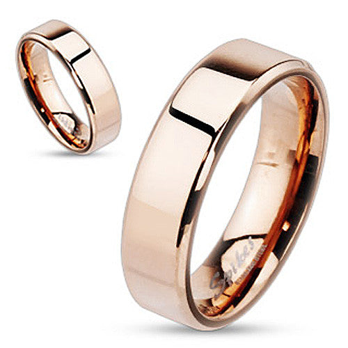 Flat Beveled Edge 6mm or 8mm Stainless Steel Band Ring in 4 Colors. Couple Ring