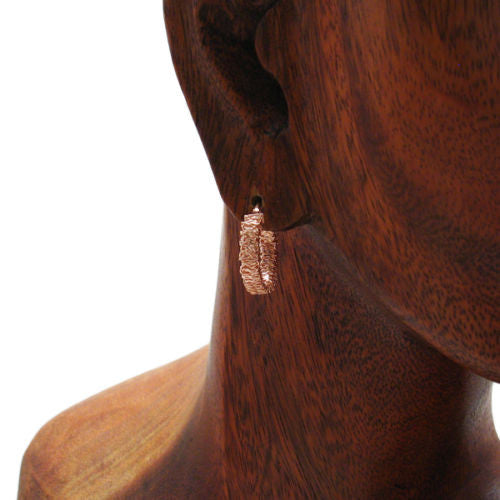 Stunning Rose Gold Tangled Mesh Wire Round Hoop Earrings in 20mm | Wholesale Sterling Silver Jewelry | Alternate
