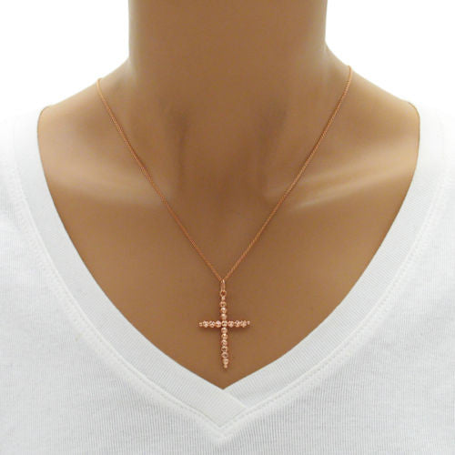 Lovely Rose Gold Dia Cut Multi-Bead Cross Pendant | Wholesale 925 Sterling Silver Pendant - Jewelry | Alternate