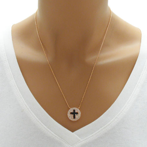 Rose Gold over Multi-CZ Cross Medallion Pendant Necklace | Wholesale 925 Sterling Silver Pendant - Jewelry | Alternate