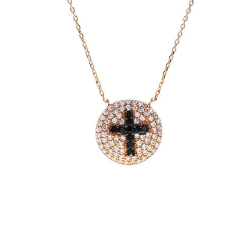 Rose Gold over Multi-CZ Cross Medallion Pendant Necklace | Wholesale 925 Sterling Silver Pendant - Jewelry | Alternate