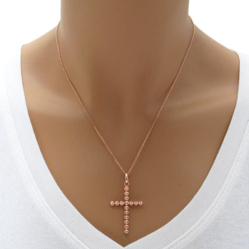 Rose Gold over Faceted Beaded Cross Charm Pendant | Wholesale 925 Sterling Silver Pendant - Jewelry | Alternate