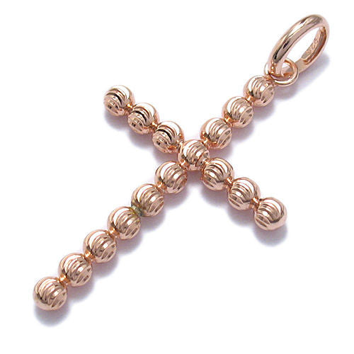 Rose Gold over Faceted Beaded Cross Charm Pendant | Wholesale 925 Sterling Silver Pendant - Jewelry | Alternate