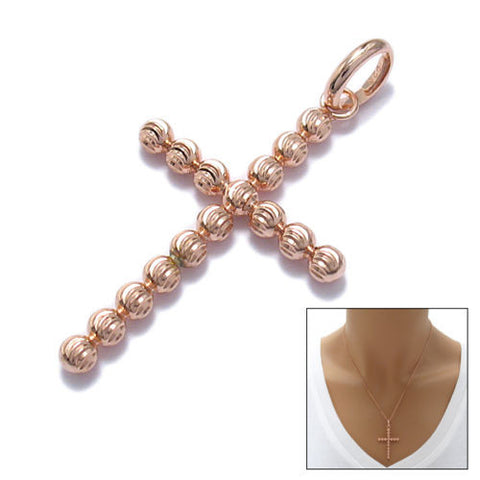 Rose Gold over Faceted Beaded Cross Charm Pendant | Wholesale 925 Sterling Silver Pendant - Jewelry | Main