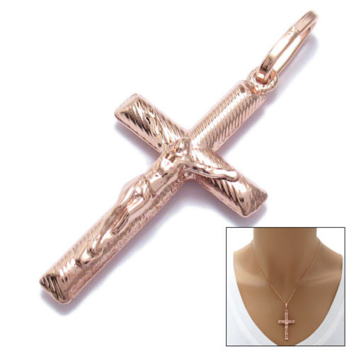 Rose Gold over Faceted Crucifix Cross Pendant | Wholesale 925 Sterling Silver Pendant - Jewelry | Main