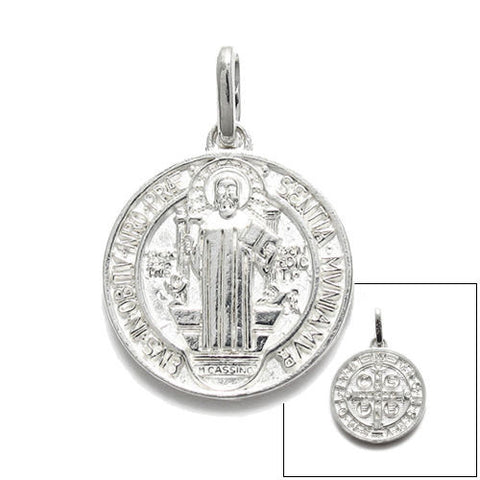 Classy Round 17mm St. Benedict Catholic Medal Charm Pendant | Wholesale 925 Sterling Silver Pendant - Jewelry | Main