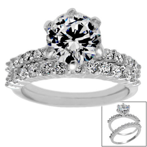 Classic round cut 2-ring wedding/engagement set | Wholesale 925 Sterling Silver Rings - Jewelry | Main photo