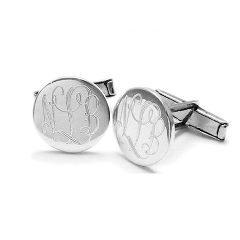 Elegant round sterling silver engravable cuff links | Wholesale 925 Sterling Silver Jewelry