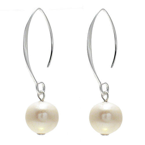 Classic round freshwater pearl hanging hook earrings | Wholesale 925 Sterling Silver Jewelry | Item photo