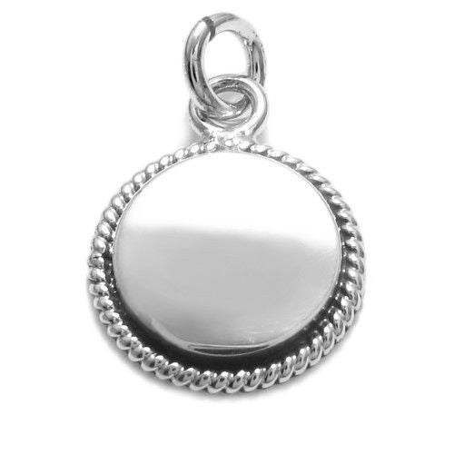 Gorgeous Round Rope Edged Engravable Pendant - 15 Inch | Wholesale 925 Sterling Silver Jewelry | Alternate