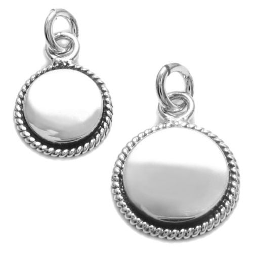 Gorgeous Round Rope Edged Engravable Pendant - 2 Sizes | Wholesale 925 Sterling Silver Jewelry | Main