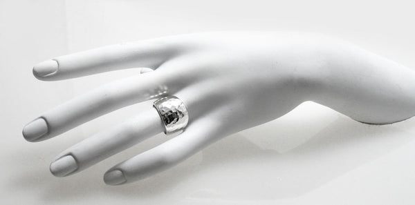 Brilliant hammered finish wide cigar band ring in sterling silver. Wholesale Sterling Silver Rings. On hand.