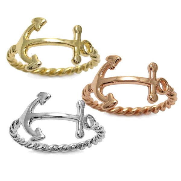Charming anchor ring with a twisted rope band. All colors photo. Wholesale Sterling Silver Rings.