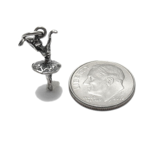 Pirouetting Ballerina Charm in 3D. Sterling Silver