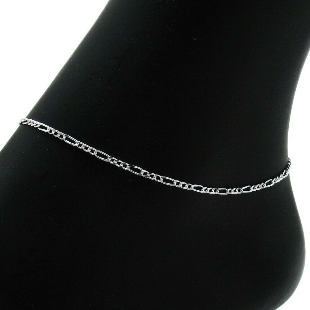 Thin Sterling Silver Figaro Chain Bracelet-Anklet in 1.5mm (Gauge 050) width. Available in 6 Lengths.