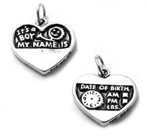 "It's a Boy" in Heart Charm. Sterling Silver