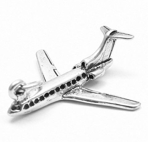 727 Trijet Plane Charm. Sterling Silver