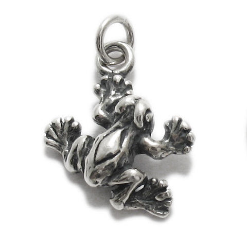 Frog in Spread Pose Charm in 3D Sterling Silver.