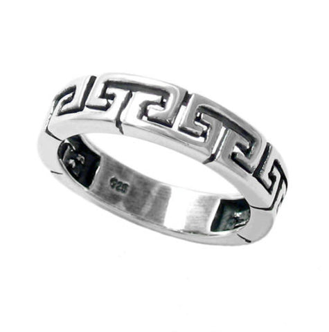 Beautiful sterling silver band style ring with a Greek Key motif. Wholesale Sterling Silver Rings.