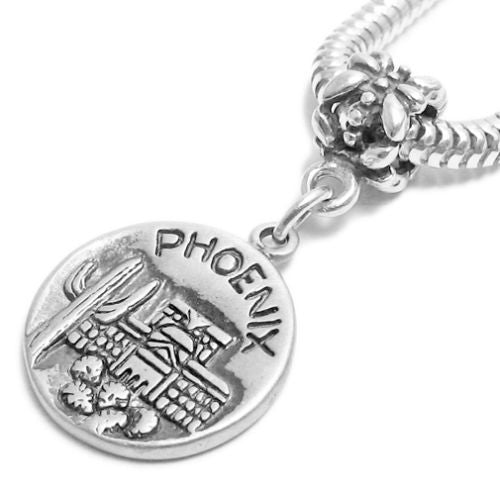 "Phoenix" AZ 2-Sided Charm with Euro Bead. Sterling Silver