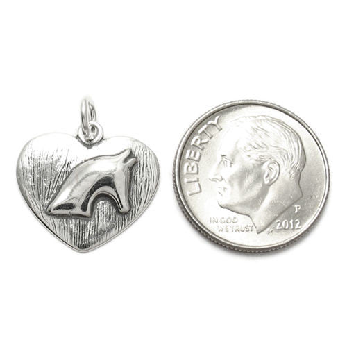 Horse's Head in Heart Charm in Sterling Silver.
