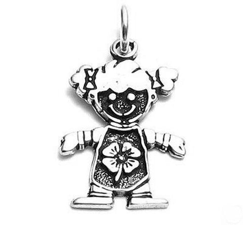 Little Girl in a 4-Leaf Clover Onesie Charm. Sterling Silver