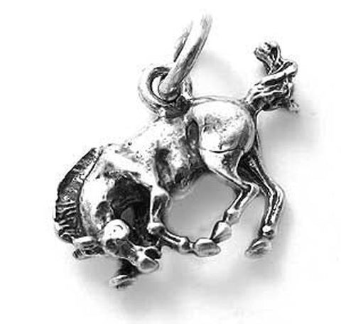 Bucking Bronco Charm in 3D. Sterling Silver.