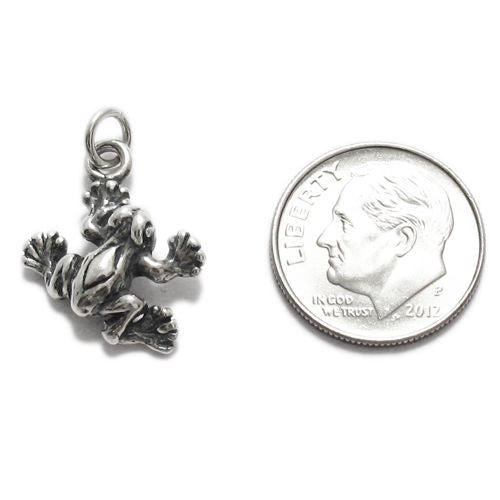 Frog in Spread Pose Charm in 3D Sterling Silver.