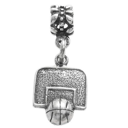 Basketball Hoop with Euro Bead. Charm Sterling Silver