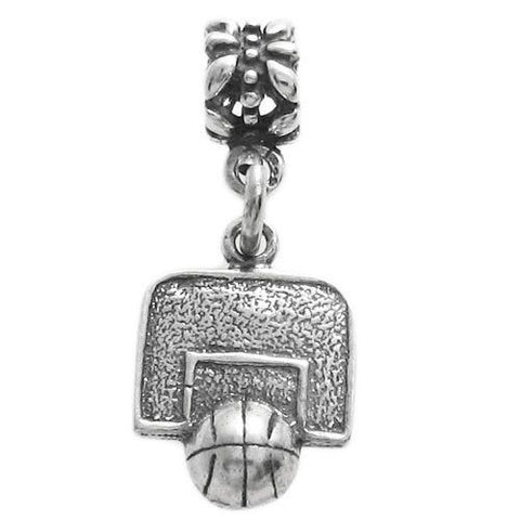 Basketball Hoop with Euro Bead. Charm Sterling Silver