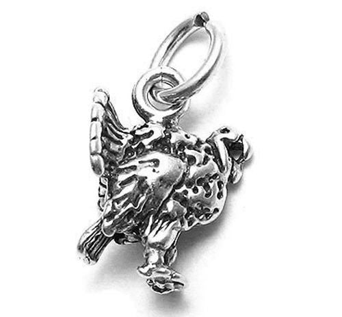 Turkey Charm in 3D. Sterling Silver.