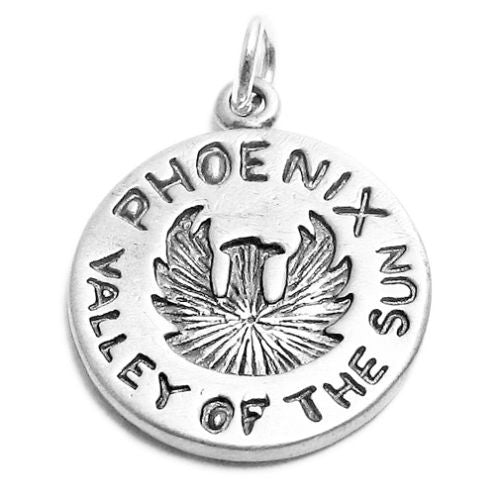 "Phoenix" AZ 2-Sided Charm with Euro Bead. Sterling Silver