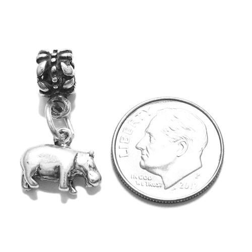Hippopotamus Euro Bead Charm in 3D Sterling Silver.