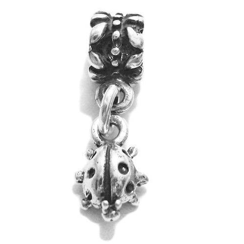 Ladybug Euro Bead Charm in 3D. Sterling Silver.