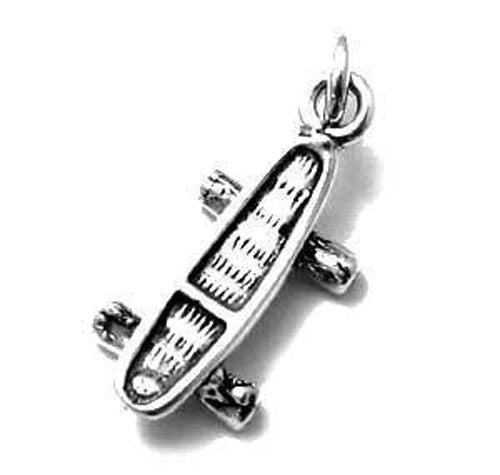 Skateboard Charm in 3D. Sterling Silver