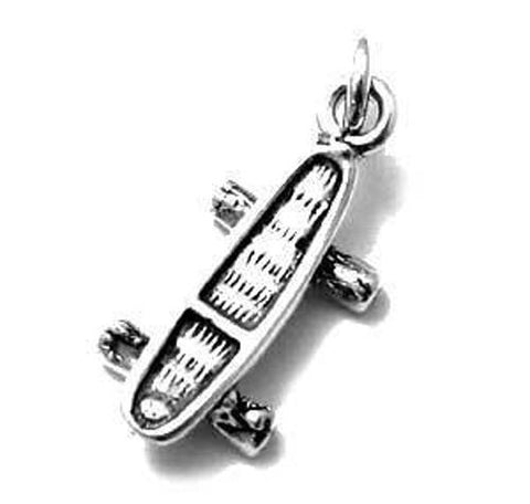 Skateboard Charm in 3D. Sterling Silver