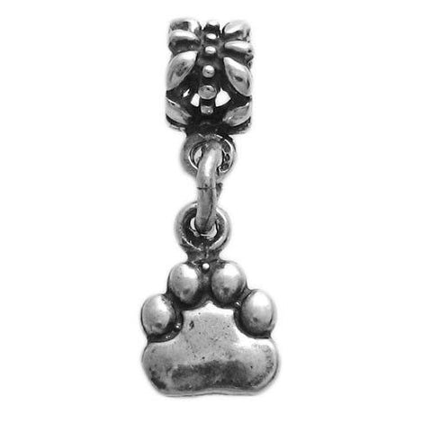 Bear Paw Print Euro Bead Charm in Sterling Silver.