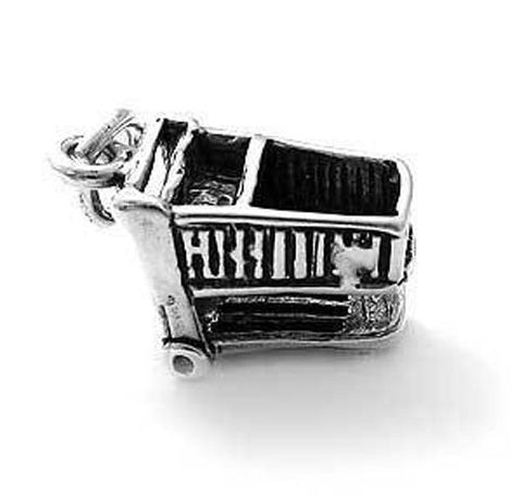 Shopping Cart Charm in 3D. Sterling Silver