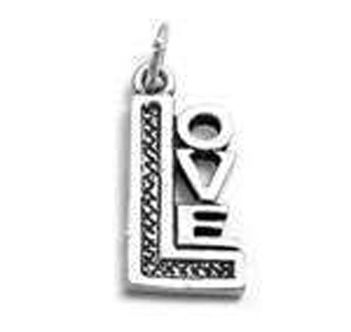 "Love" Vertical Sign Charm. Sterling Silver