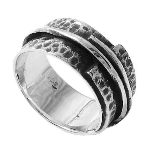 Strip of silver, held by a wire in antique finish. Wholesale Sterling Silver Rings. Main photo.