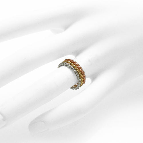 Sophisticated Thin Twisted Rope Band Ring. Gold Plated Sterling Silver. Wholesale Sterling Silver Rings. On mannequin.