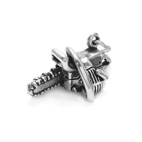 Chainsaw Charm in 3D. Sterling Silver