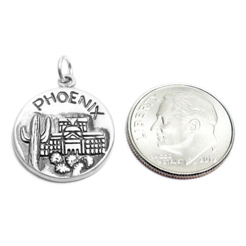 "Phoenix" AZ 2-Sided Charm with Euro Bead. Sterling Silver
