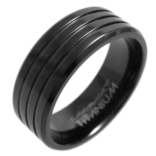 Black Ion Plated Triple Channel Grooved Titanium Ring.