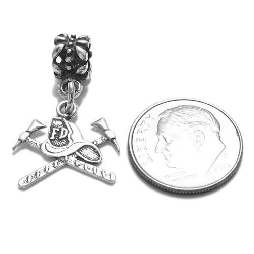 Firefighter Charm with Euro Bead. Sterling Silver