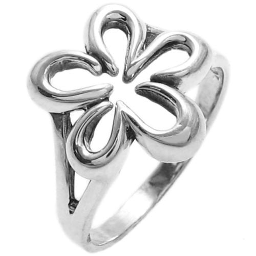 Adorable geranium flower cutout ring. Wholesale Sterling Silver Rings. Diagonal photo.