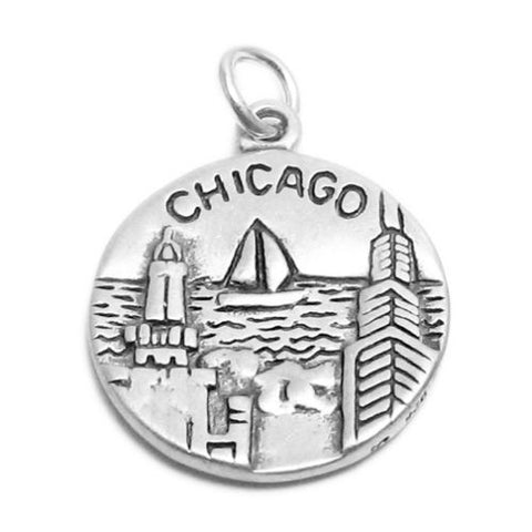"Chicago" IL "The Windy City" 2-Sided Charm in Sterling Silver