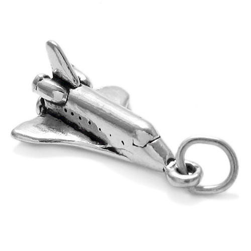 3D Jet Airplane Charm Necklace - Sterling Silver